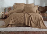 Постільна білизна Washed Cotton Saheser - Noris Mustard з вишивкою та покривалом піке (Turkey), євро